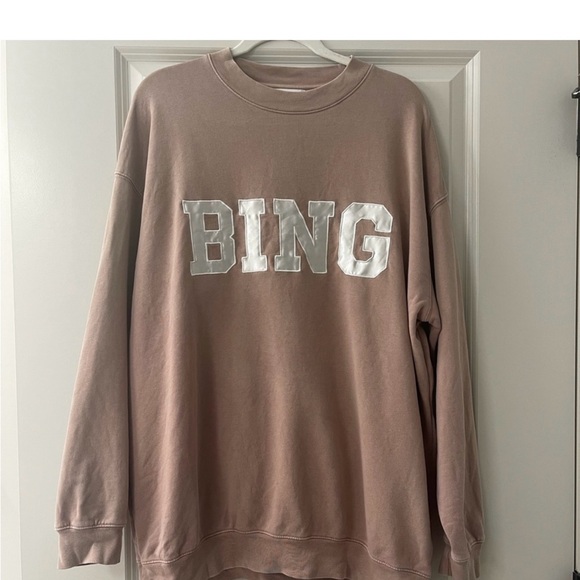 Anine Bing Satin Letter Crewneck Sweatshirt with Relaxed Oversized Fit - Picture 5 of 10